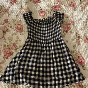 Windsor, Navy plaid dress,cinched around the boobs and off the shoulder